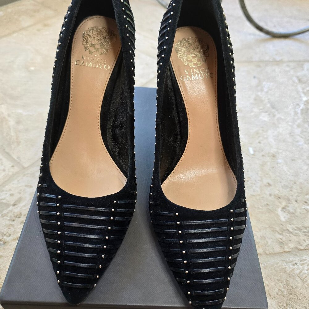 Black pumps with beaded accents